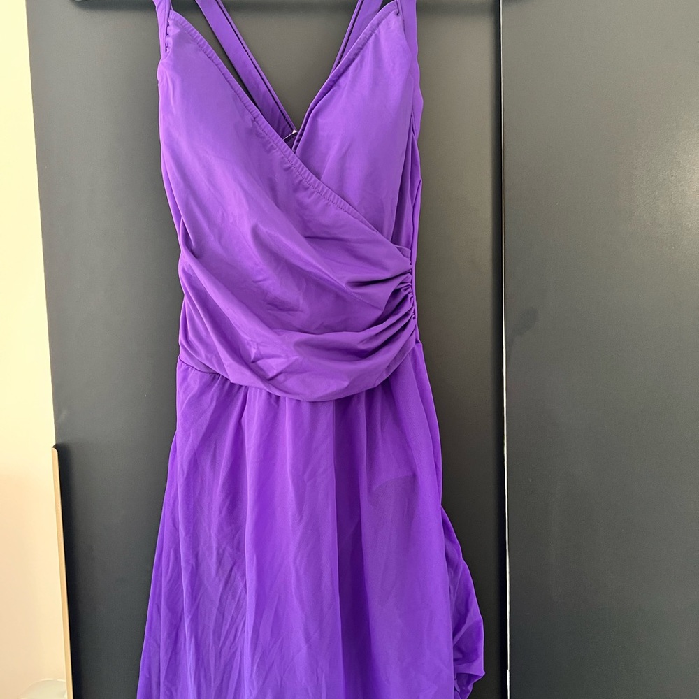 Carol Wior 3 way sarong slimming new swimsuit with tags, purple, one piece.